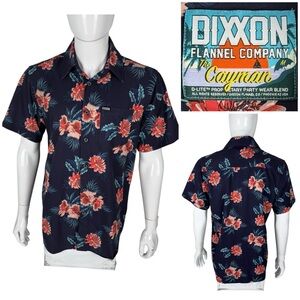 Dixxon Mens Medium Shirt Camp Button Front Stretch Blue Floral Short Sleeve